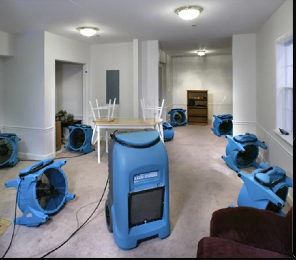 Air movers and dehumidifier setup for Water Extraction & Removal in Plant City
